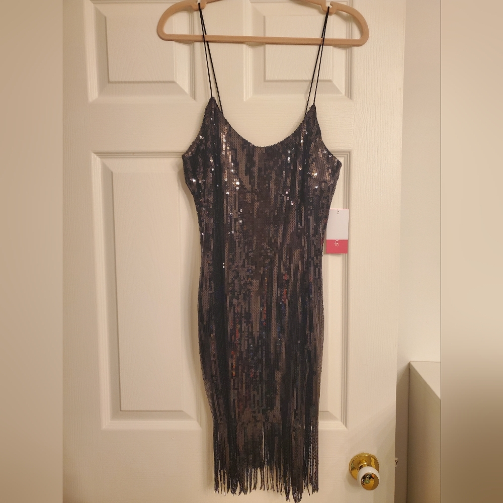 Glamorous Black Sequin Fringe Dress